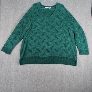 SOFT SURROUNDINGS WOMEN EMERALD GREEN CHENILLE VNECK LONG SLEEVE SWEATER SIZE 3X